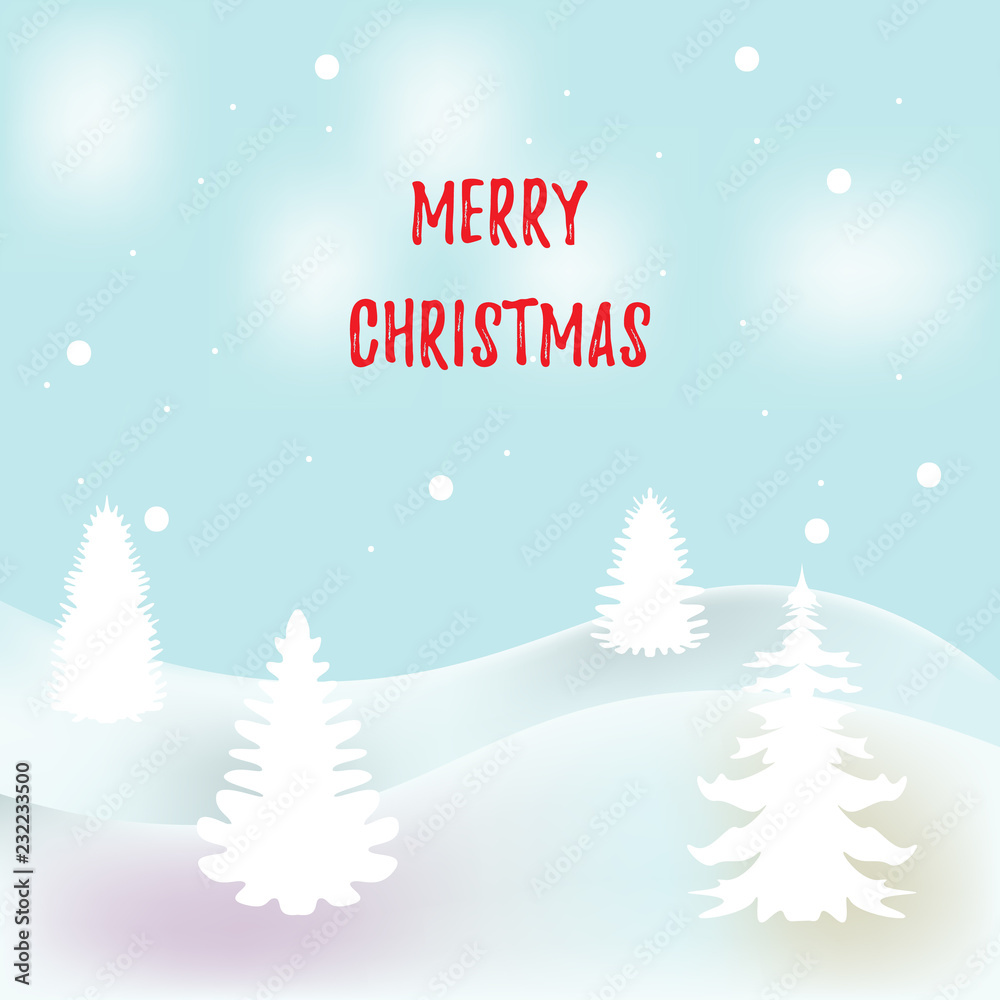 Vector illustration. Christmas background, poster decor, card with christmas trees.Winter landscape background with fir trees and snowflakes.