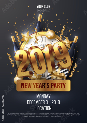 New year party poster template. Vector illustration