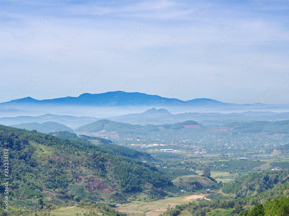 The Mountain View with coffee farm from local village in Da Lat City. Travel in Vietnam in 2012, 5th December.
