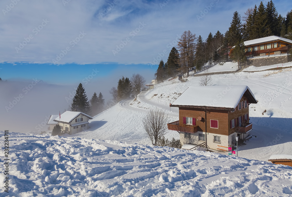 Village of Stoos in Switzerland in winter
