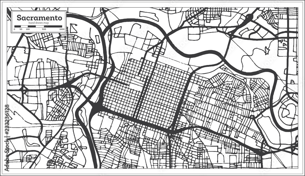 Obraz premium Sacramento California USA City Map in Retro Style. Outline Map.