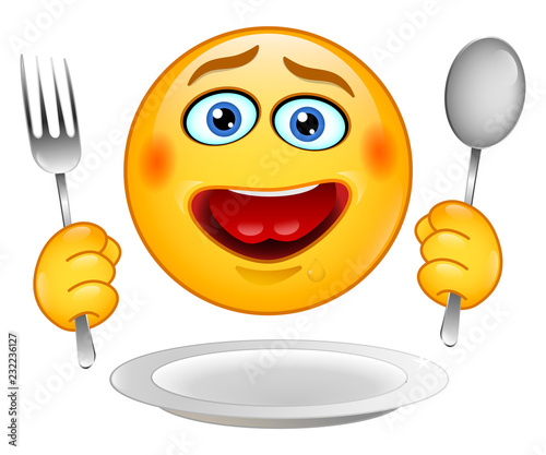 Hungry emotions of the smiley. Vector illustrations.