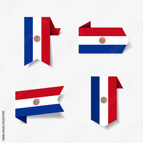Paraguayan flag stickers and labels. Vector illustration.