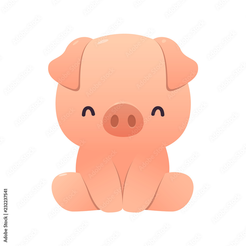 Vector illustration of cute pig cartoon sitting on white background