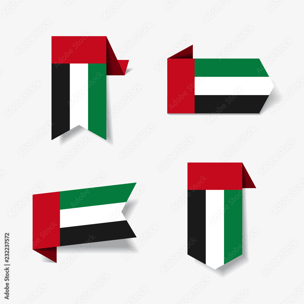 United Arab Emirates flag stickers and labels. Vector illustration. United Arab Emirates flag stickers and labels. Vector illustration.