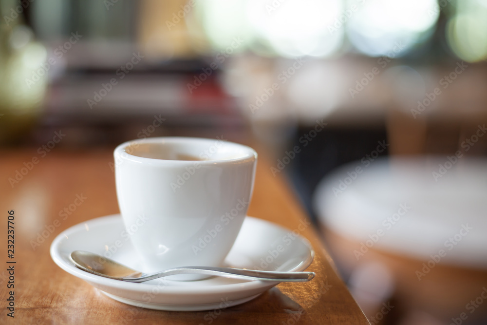 Hot coffee cup in coffee shop.