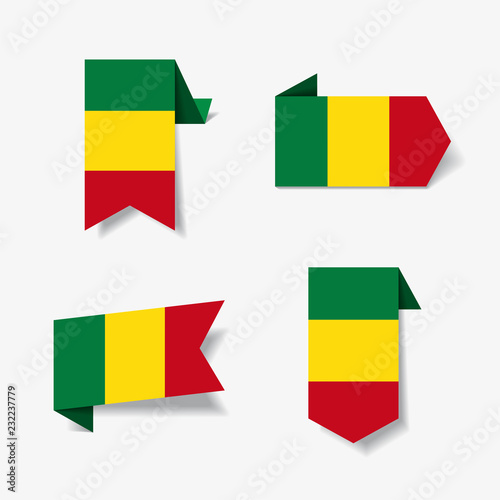 Malian flag stickers and labels. Vector illustration.