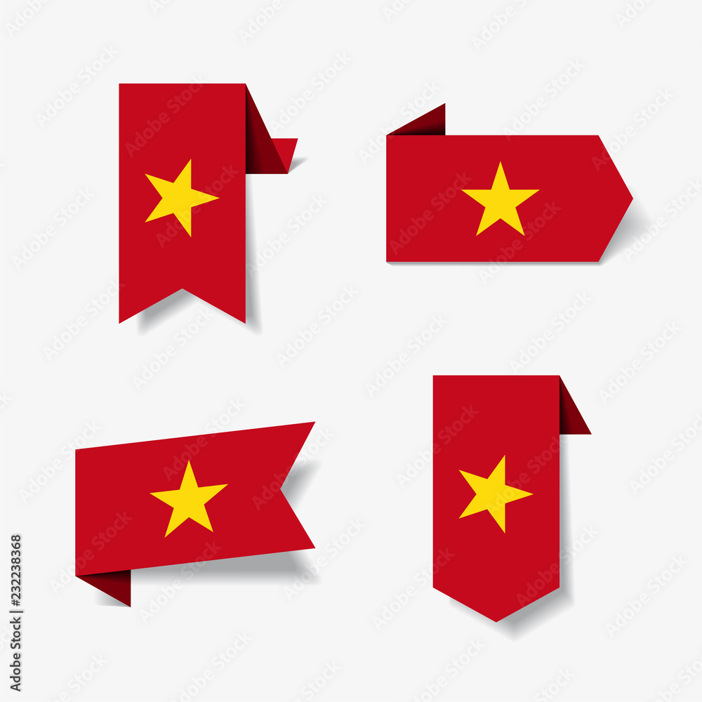 Vietnamese flag stickers and labels. Vector illustration. Vietnamese flag stickers and labels. Vector illustration.