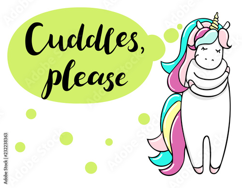 Cuddles, please text. Brush calligraphy. Vector isolated illustration