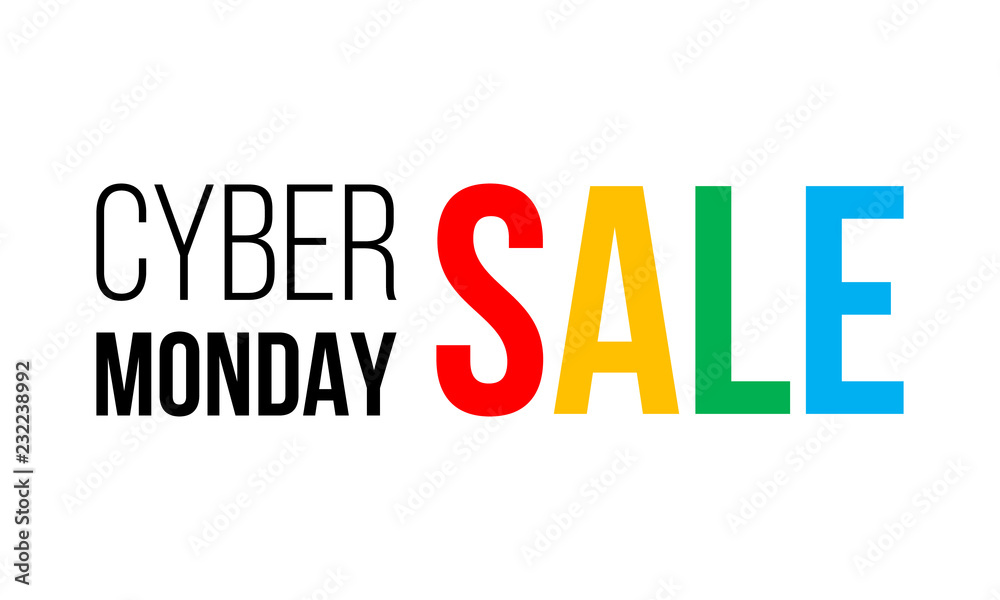 cyber monday sale, black and colorful vector text on white background