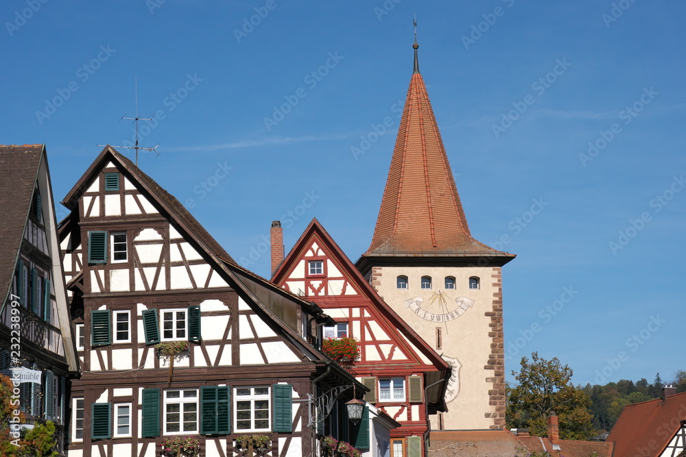 Obraz premium Gengenbach,Germany-October 12, 2018: Gengenbach is a town in Black Forest in Germany. Thanks to wooden frame houses, it is sometimes called as Nice in Baden or romantic jewelry town.