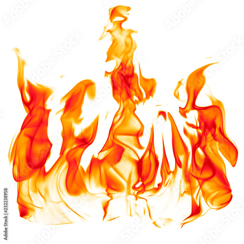 fire - burning red-orange hot flame on a horizontal surface - fiery elements on a white background