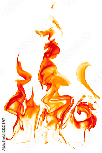 fire - burning red-orange hot flame on a horizontal surface - fiery elements on a white background