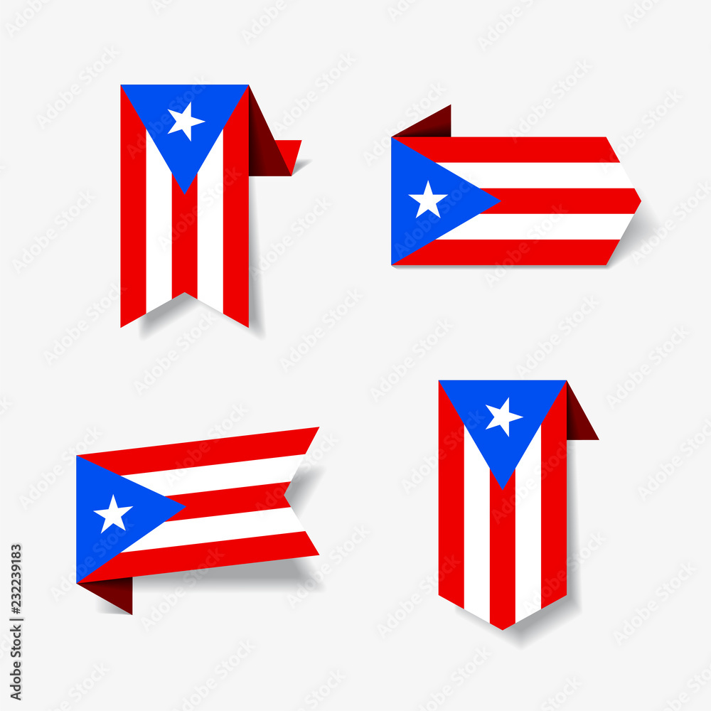 Puerto Rican flag stickers and labels. Vector illustration.
