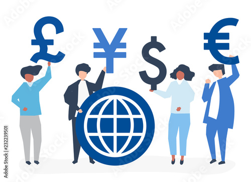 People carrying different currency sign