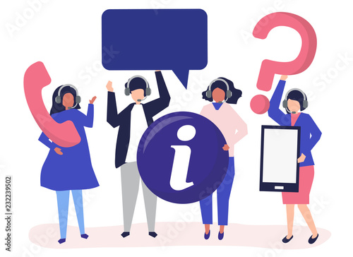 Call center operators carrying communication icons