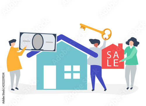 Character illustration of people selling house
