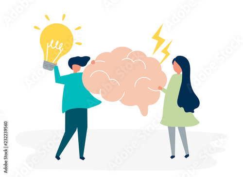 Character of people holding creative ideas icons illustration