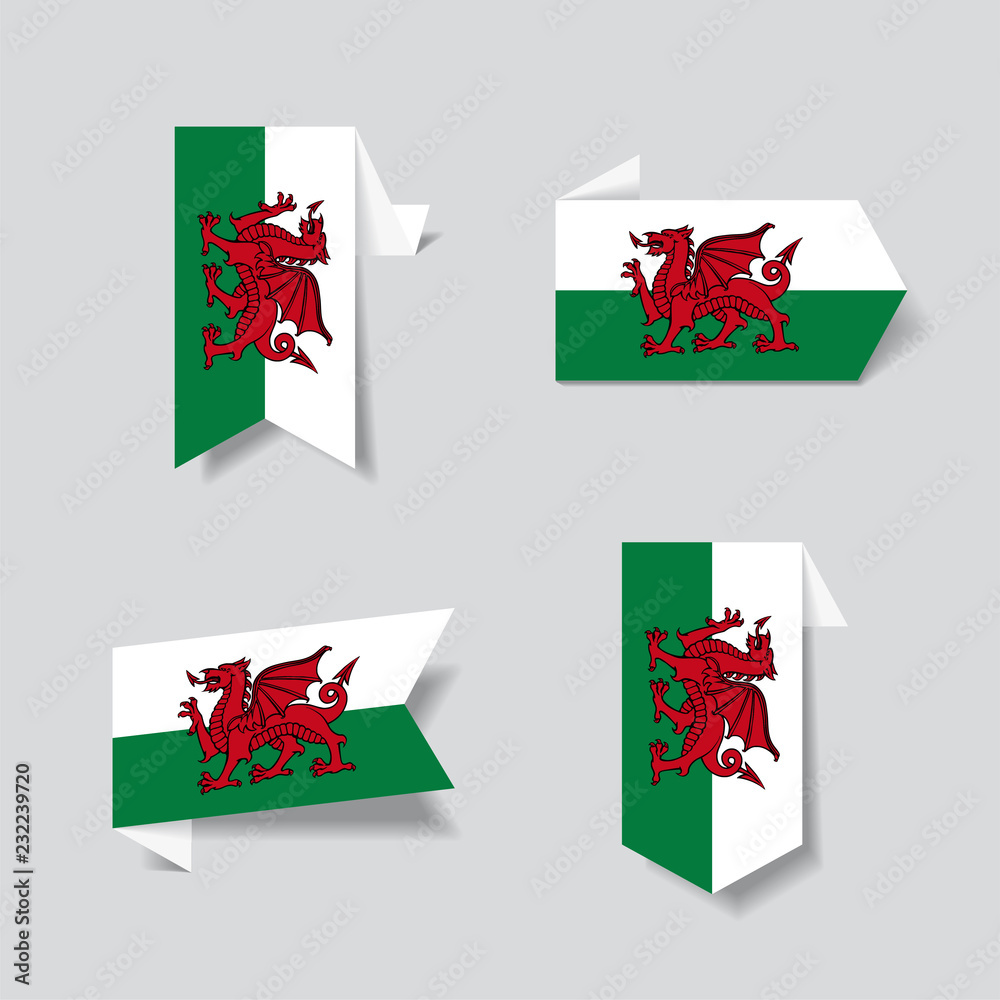 Welsh flag stickers and labels. Vector illustration. Welsh flag stickers and labels. Vector illustration.