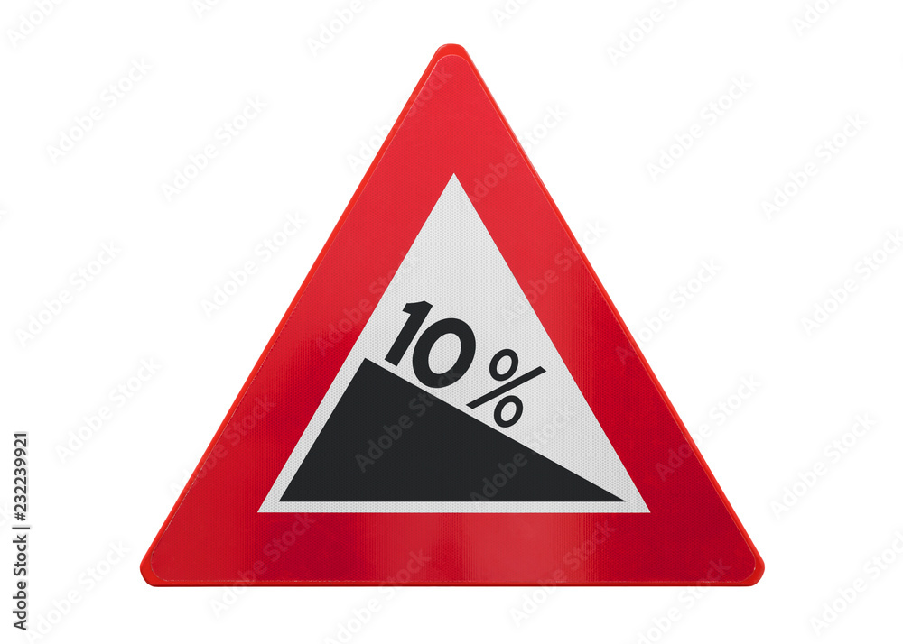 Traffic sign isolated - Grade, slope 10% Traffic sign isolated - Grade, slope 10%