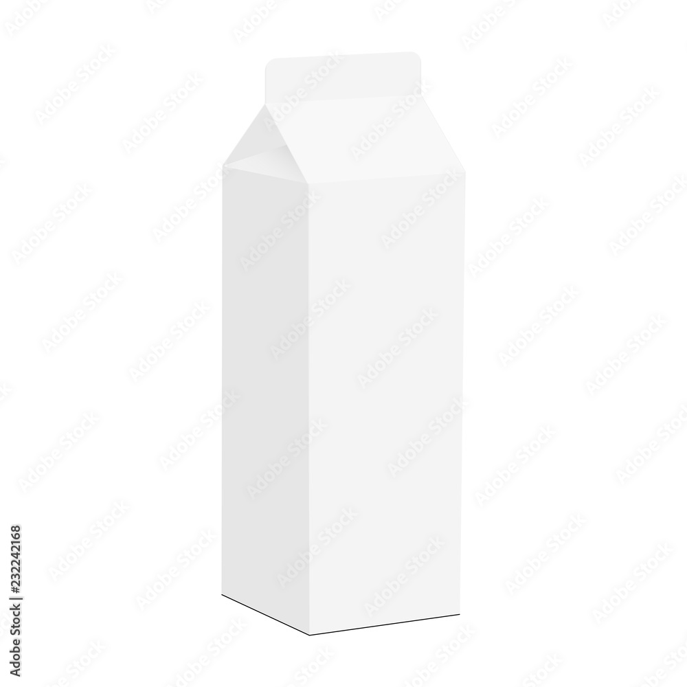 Milk or juice carton box mockup isolated on white background - half side view. Vector illustration Milk or juice carton box mockup isolated on white background - half side view. Vector illustration