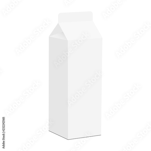 Milk or juice carton box mockup isolated on white background - half side view. Vector illustration
