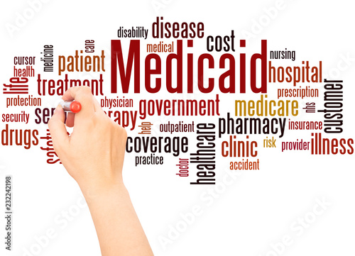 Medicaid word cloud hand writing concept