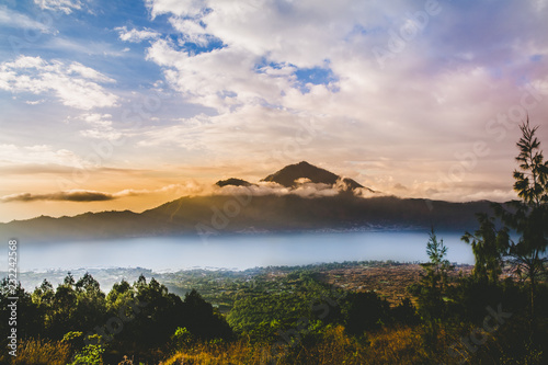 Panorama of Batur and Agung volcano mountain Bali  Indonesia