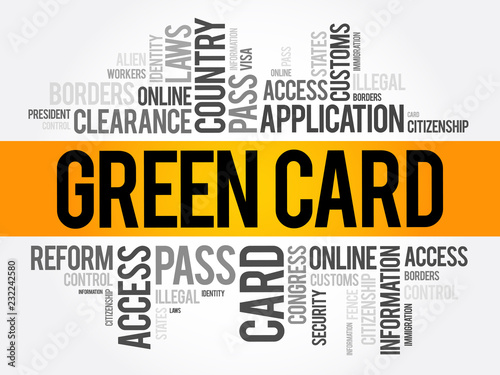 Green card word cloud collage, immigration concept background