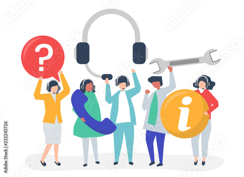Customer support staff carrying communication icons