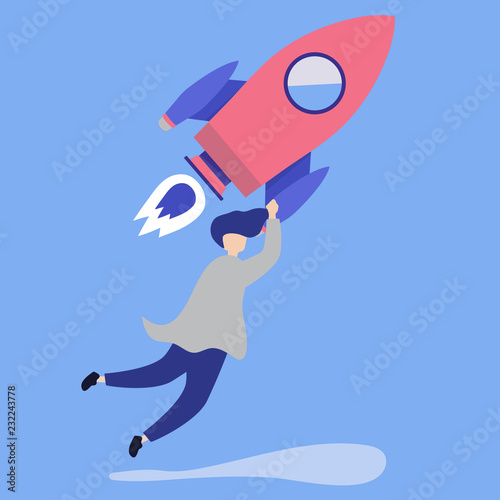 A man holding onto a launched rocket