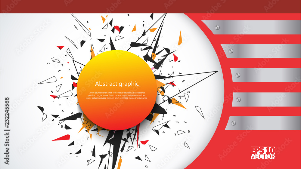 Obraz premium Flyer template with abstract background. Abstract faceted element cracked into multiple fragments. Explosion effect. Eps10 Vector illustration.