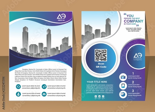 Front and back cover of a modern business brochure layout or flyer template, poster, magazine, annual report, book, booklet with red circle and gray design. Size A4