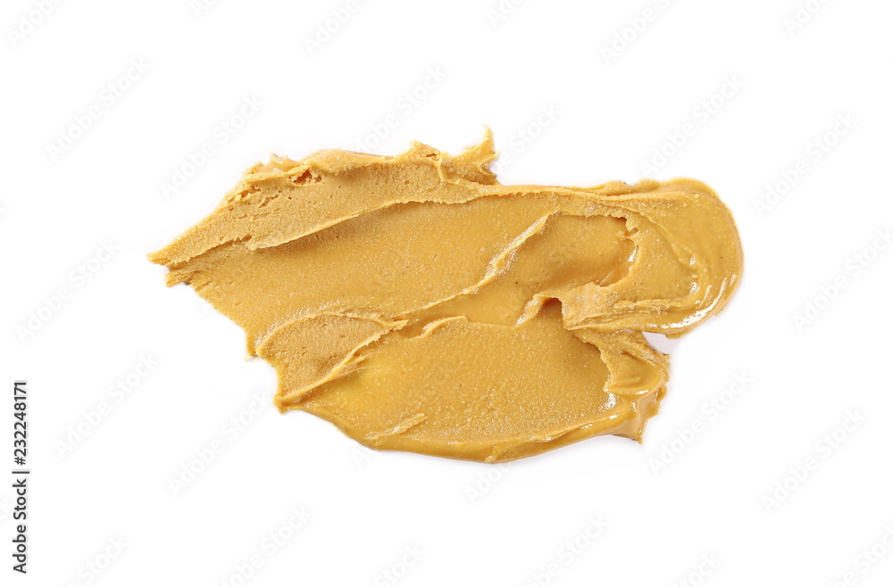 Peanut butter isolated on white background, top view Peanut butter isolated on white background, top view