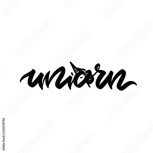 Unicorn text as logotype  badge  patch and icon.