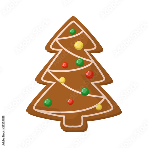 Gingerbread cookies for christmas vector illustration. Xmas decoration winter baked icing snow homemade ginger cake.