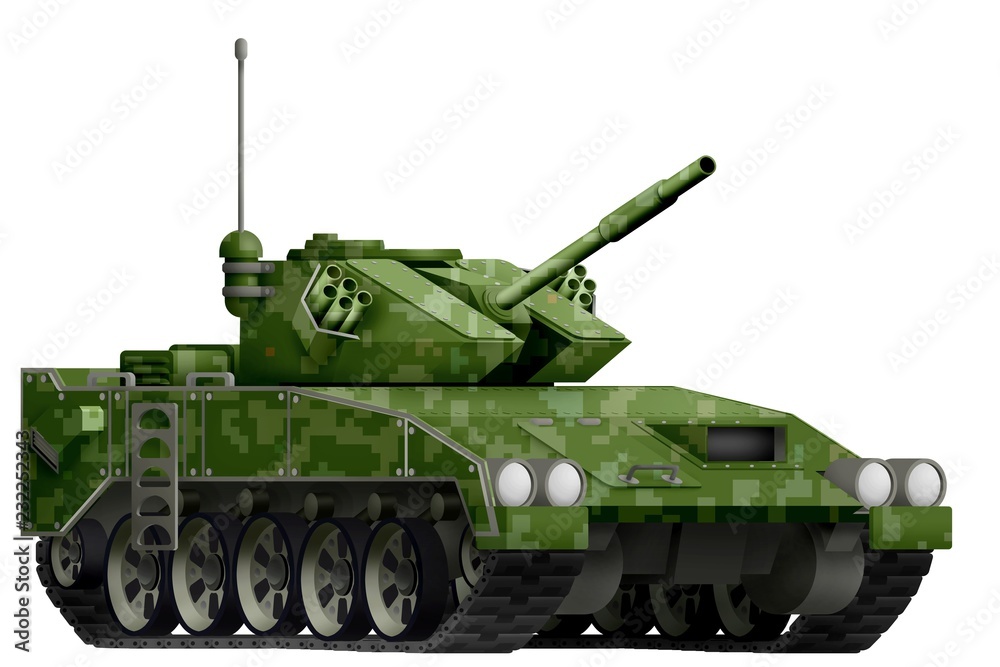 light tank apc with pixel summer camouflage with fictional design - isolated object on white background. 3d illustration