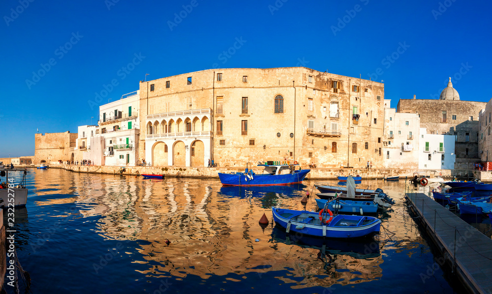 Old port of Monopoli province of Bari, Puglia (Apulia), Italy, Europe. Monopoli seaside of Adriatic Sea, Puglia, Italy. Architecture and landmark of Monopoli and Italy.