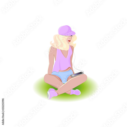 Girl sits and listens to music