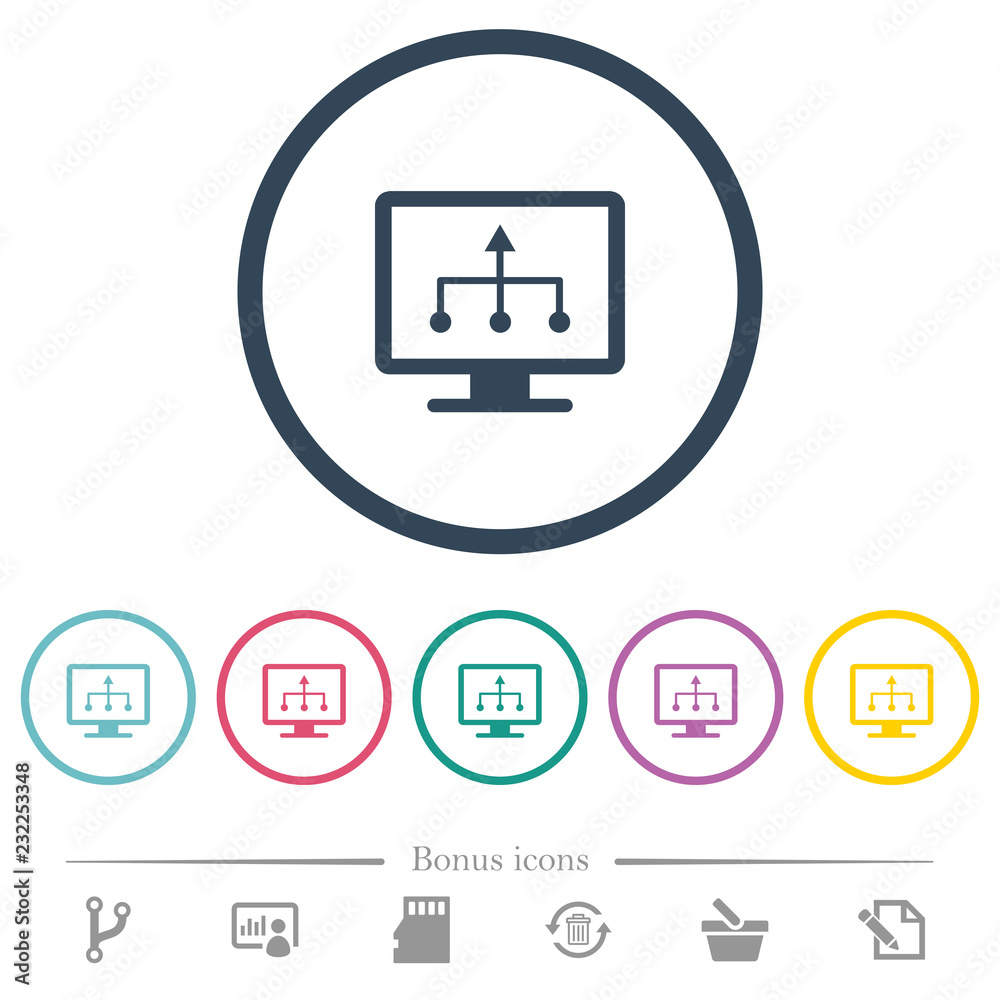 TV select source flat color icons in round outlines TV select source flat color icons in round outlines