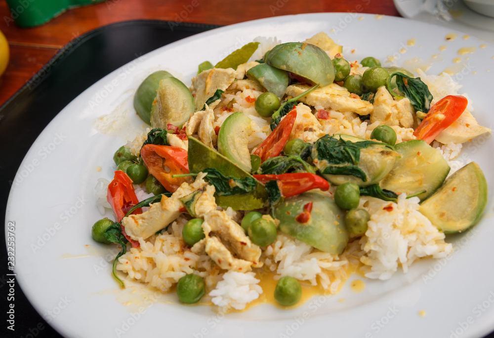 A plate with delicious and spicy Thai food A plate with delicious and spicy Thai food