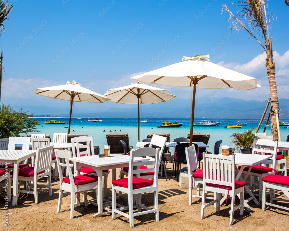 Chairs And Umbrella In Tropical Beach 