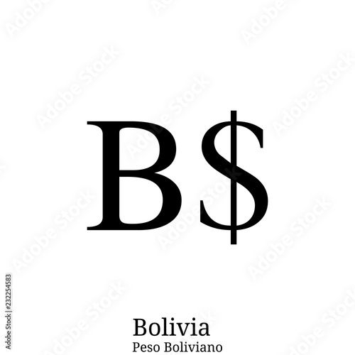 Black  Peso Boliviano currency symbol isolated on white background