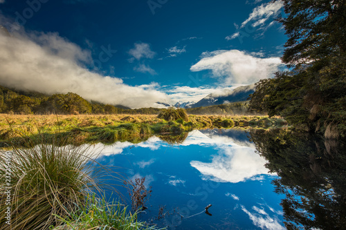 Mirror Lakes with reflection of Earl Mountains, Fjordland National Park, Millford, New Zealand © Martin Valigursky
