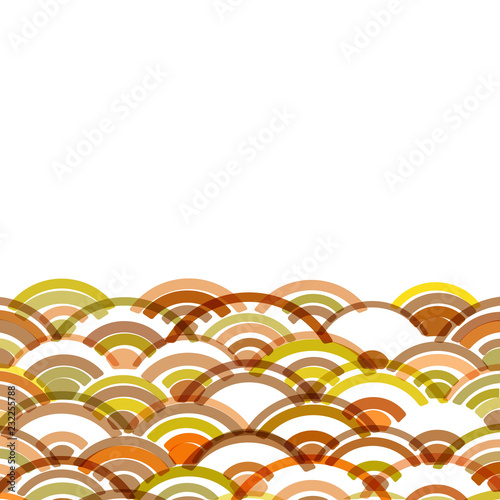 Abstract composition of round elements. scales simple Nature Asian wave circle pattern Brown beige ocher on a white background card banner design. Vector