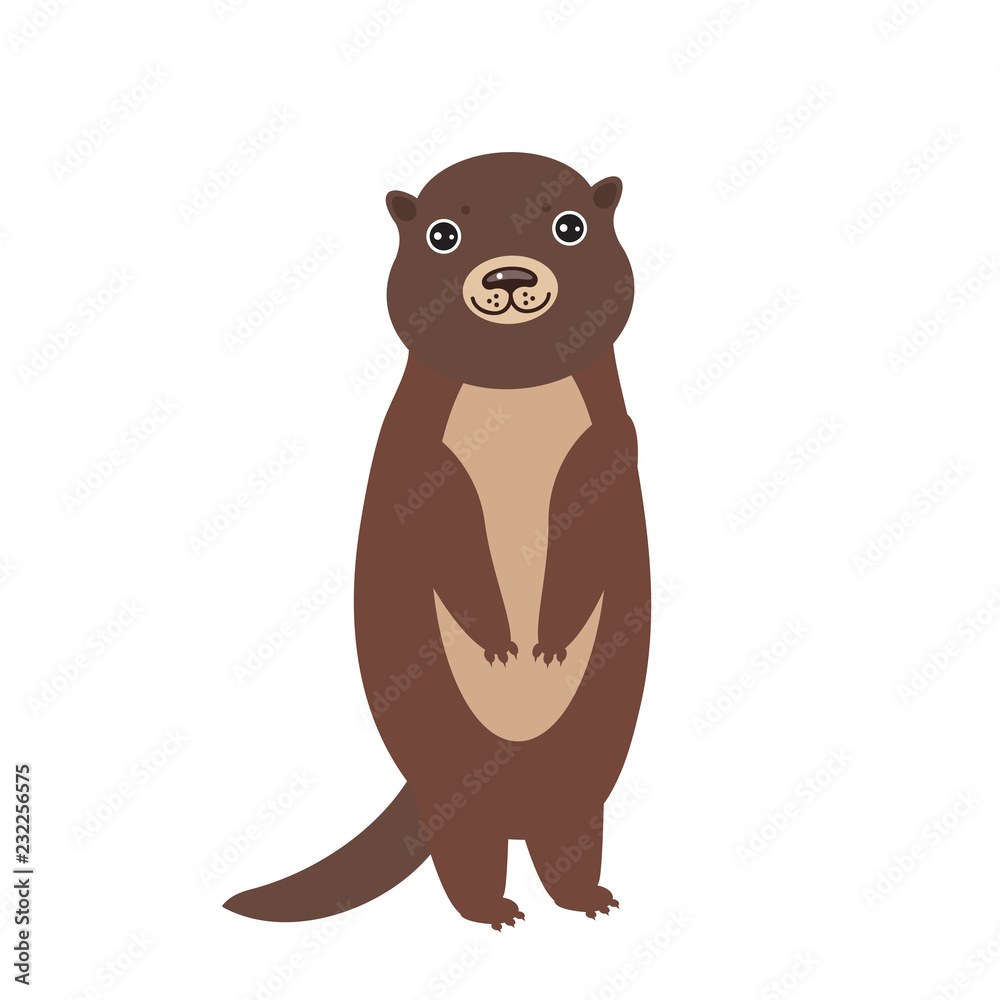 Fototapeta premium Funny brown otter on white background. Kawaii. Vector