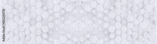 Fototapeta Naklejka Na Ścianę i Meble -  Hexagonal geometric background. Abstract structure of lots of different height hexagons. Creative honeycomb surface. Top view. Cell elements pattern. 3d rendering	