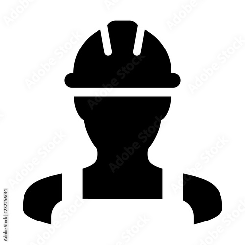Industry worker icon vector male construction service person profile avatar with hardhat helmet in glyph pictogram illustration