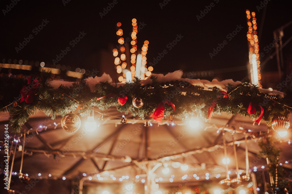 background with Christmas decoration and beautiful bokeh