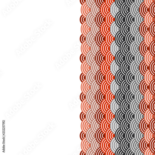 Geometric abstract scales simple Nature background with japanese wave circle pattern Brown gray black orange colors card banner design on white background frame for your text. Vector